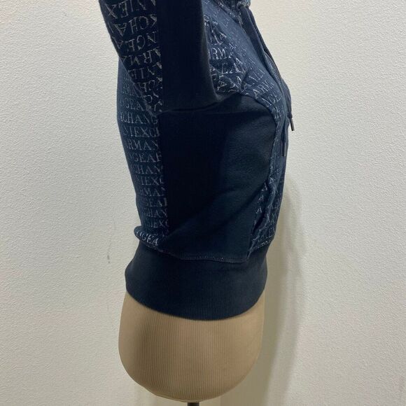 Armani Exchange Black/Silver Hoodie Size XS Quarter Zip Kangaroo Pocket - Picture 6 of 9